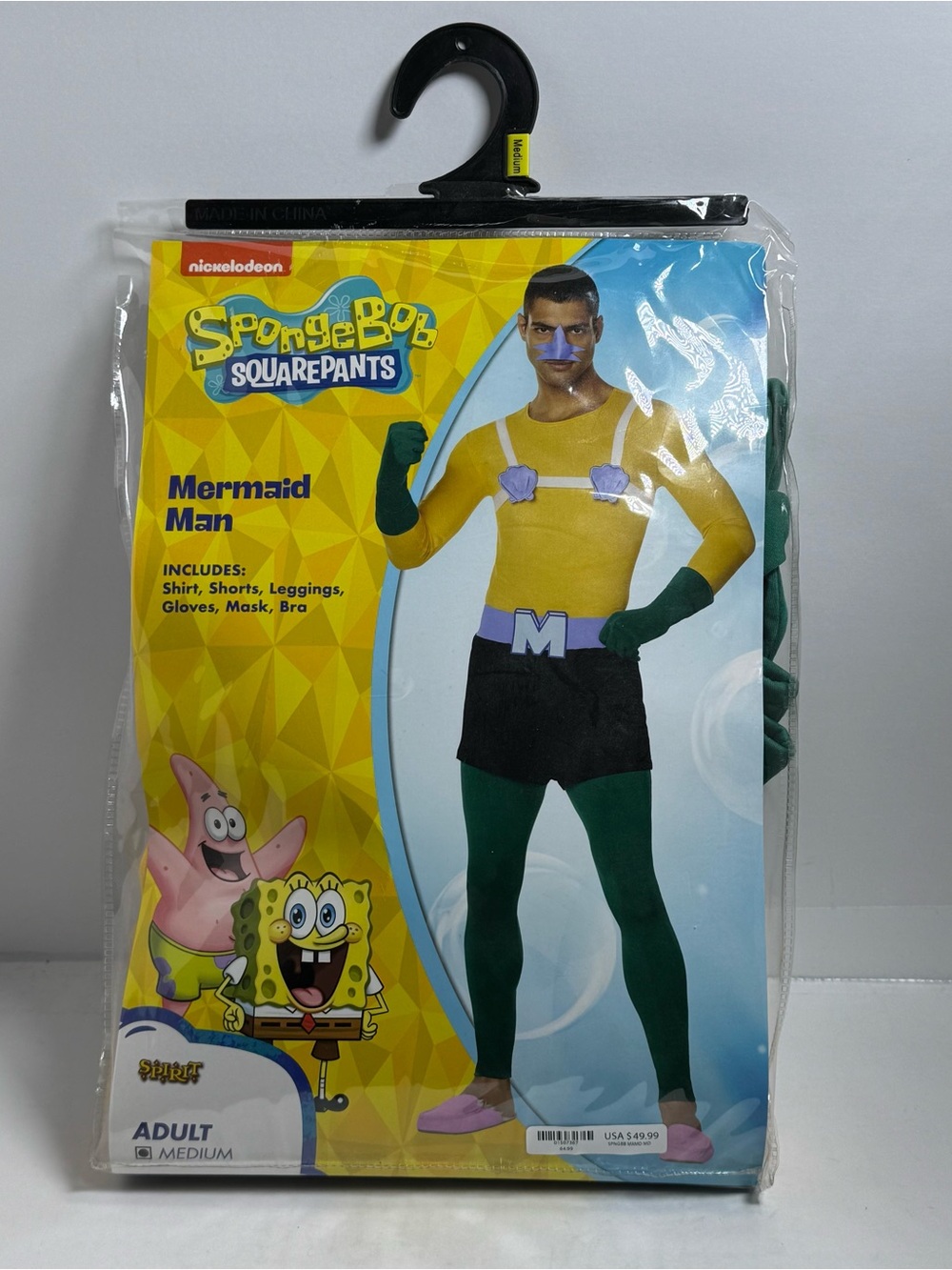 Men’s mermaid man costume SpongeBob Squarepants Halloween dress up Medium Spirit
